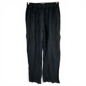 C&C California Black 100% Linen Cargo Pants Elastic Waist Womens Large